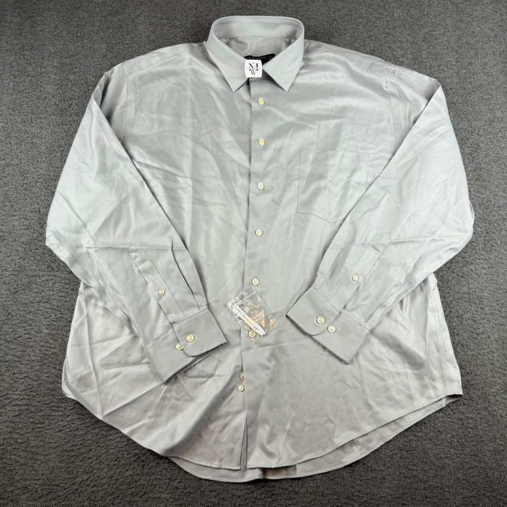 Pronto Uomo Dress Shirt Men's 17.5 34/35 Grey Cotton Twill Long Sleeve Button Up